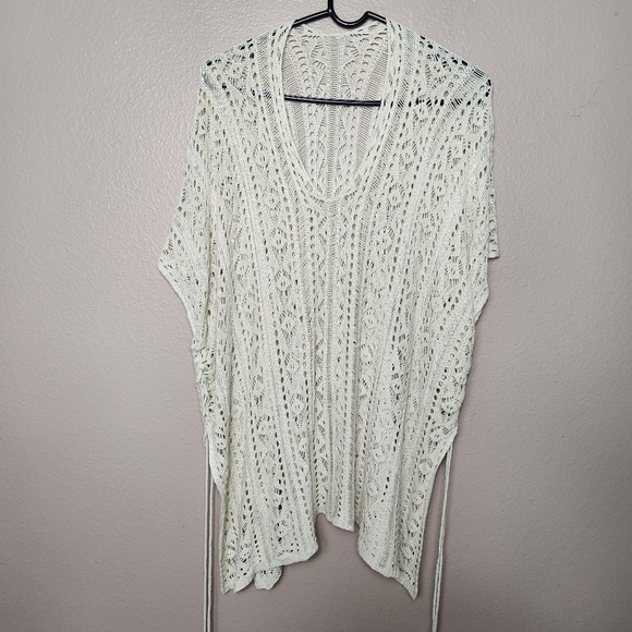 Womens Ivory Crochet Side Tie Open Knit Boho Cover Up |M| - Picture 1 of 9